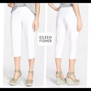 𝅺EILEEN Fisher Ivory cream Organic Cotton Stretch Slim Capri Pants Sz M